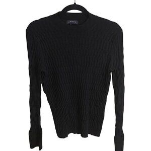 Club Monaco Black 100% Wool CableKnit Mockneck Long Sleeve Sweater Size L